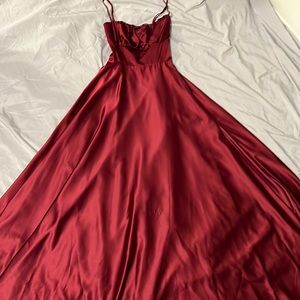 Long Satin Cross back Dress with Pockets and a slit